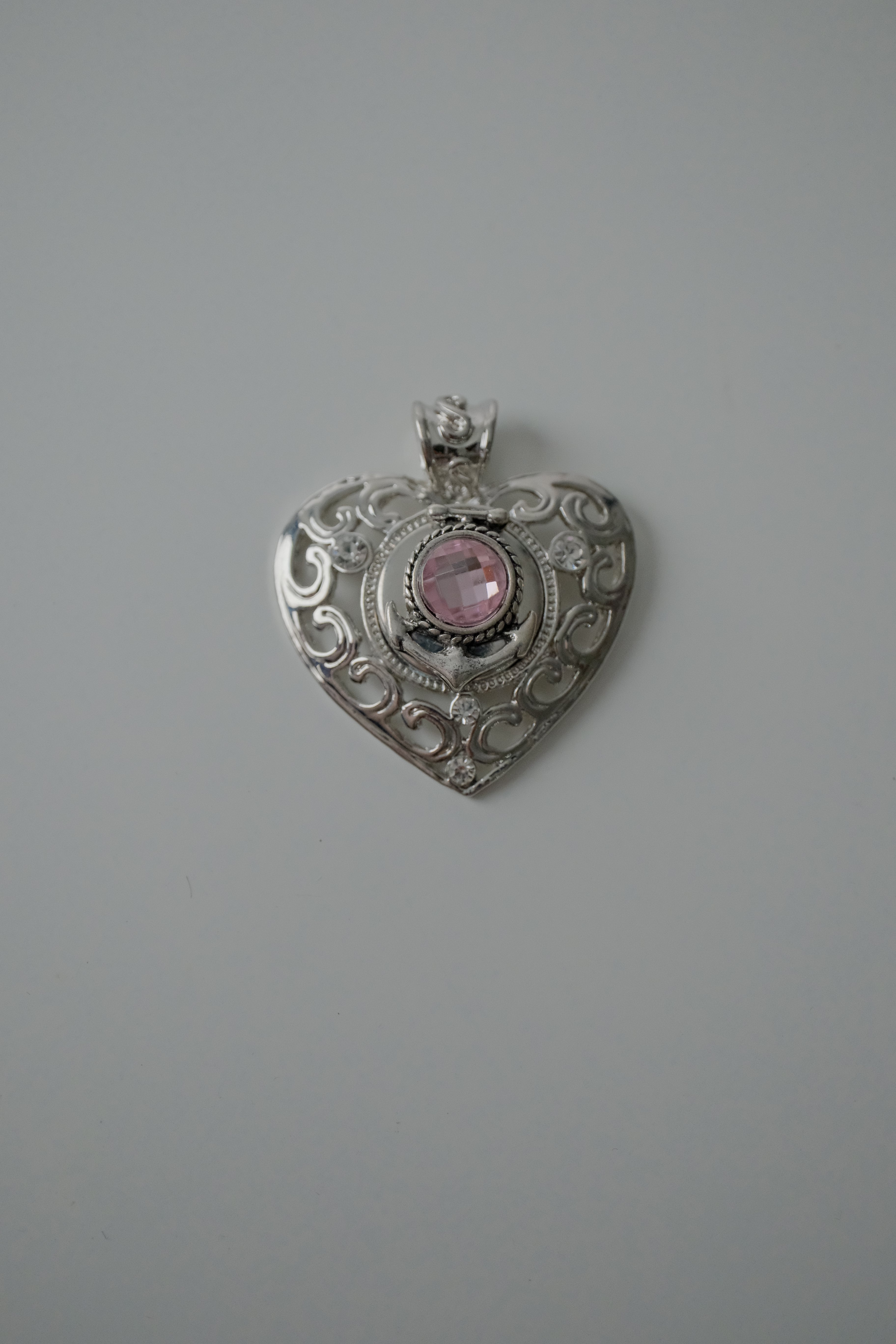 Vintage Filigree Heart with Pink Stone Pendant