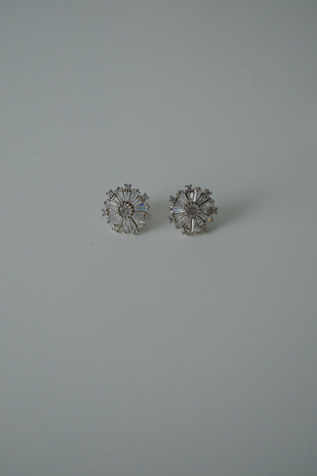 Sterling Silver Sunflower Baguette Studs