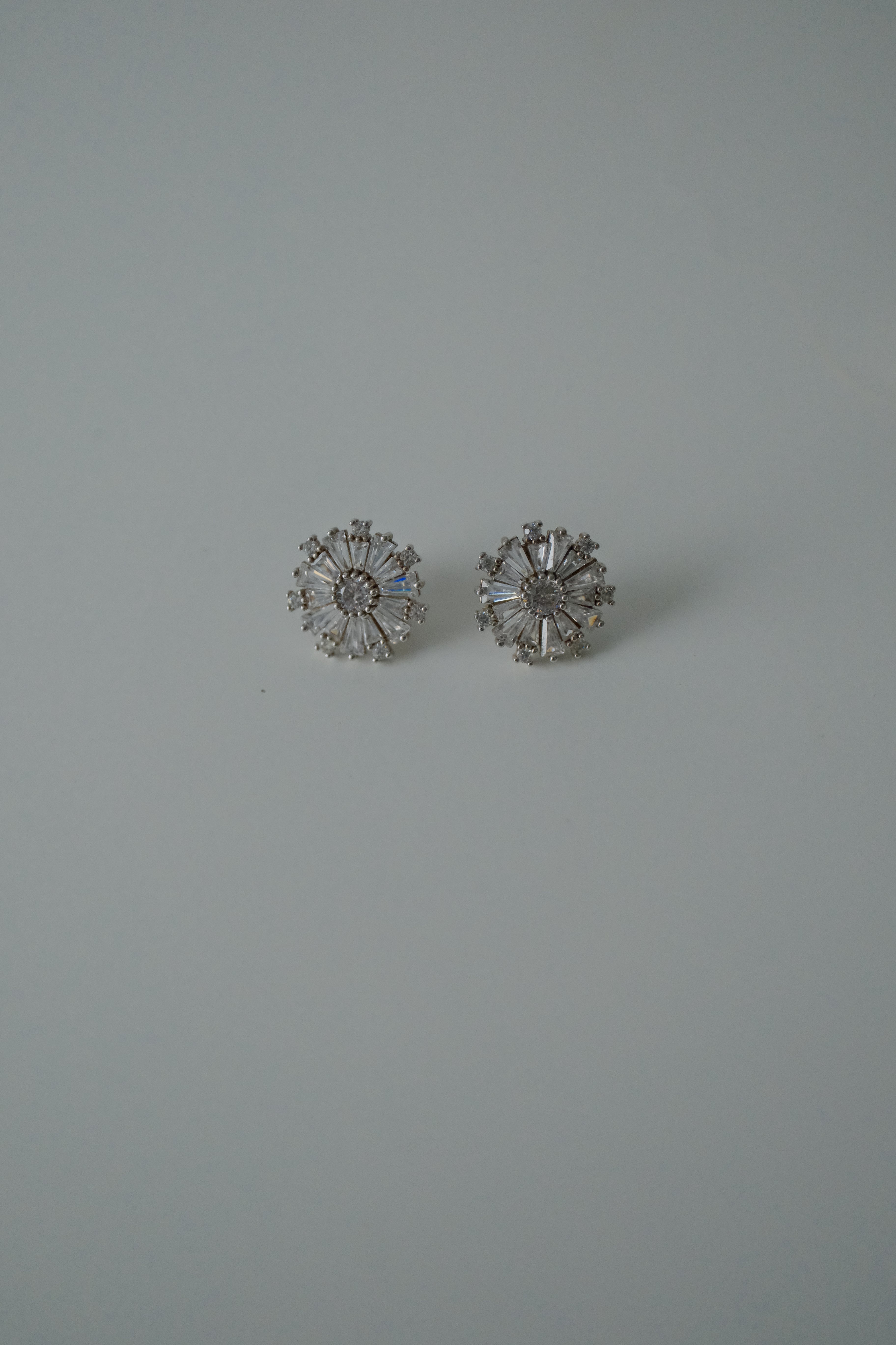Sterling Silver Sunflower Baguette Studs