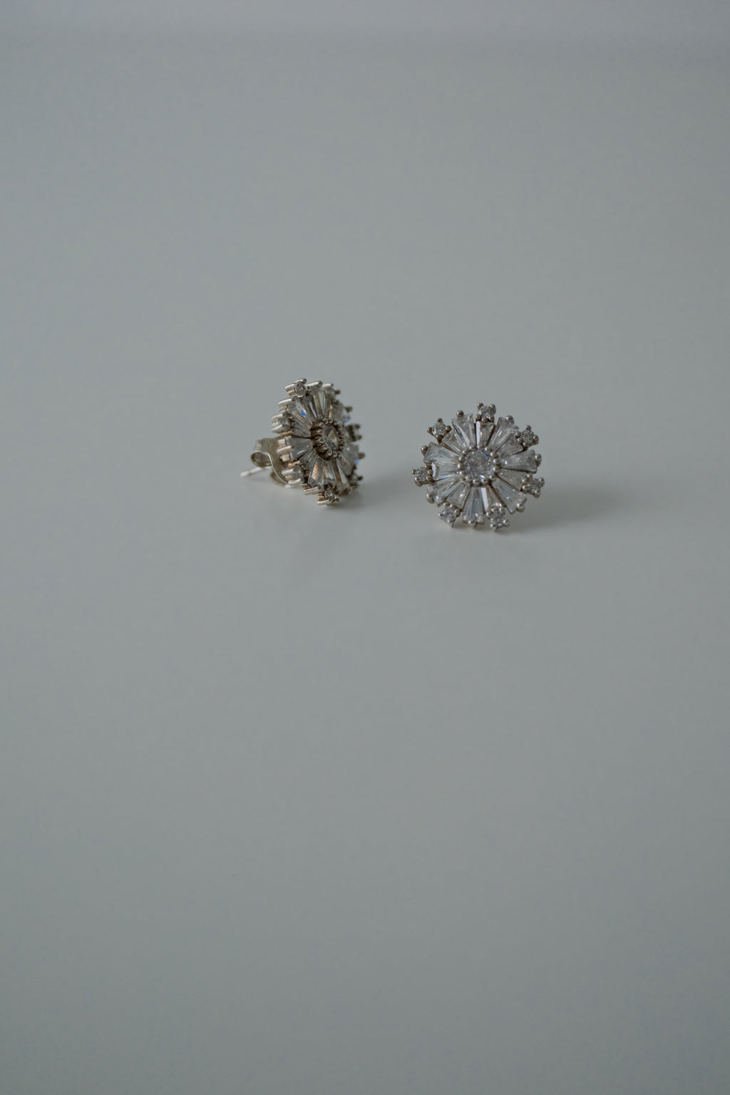 Sterling Silver Sunflower Baguette Studs