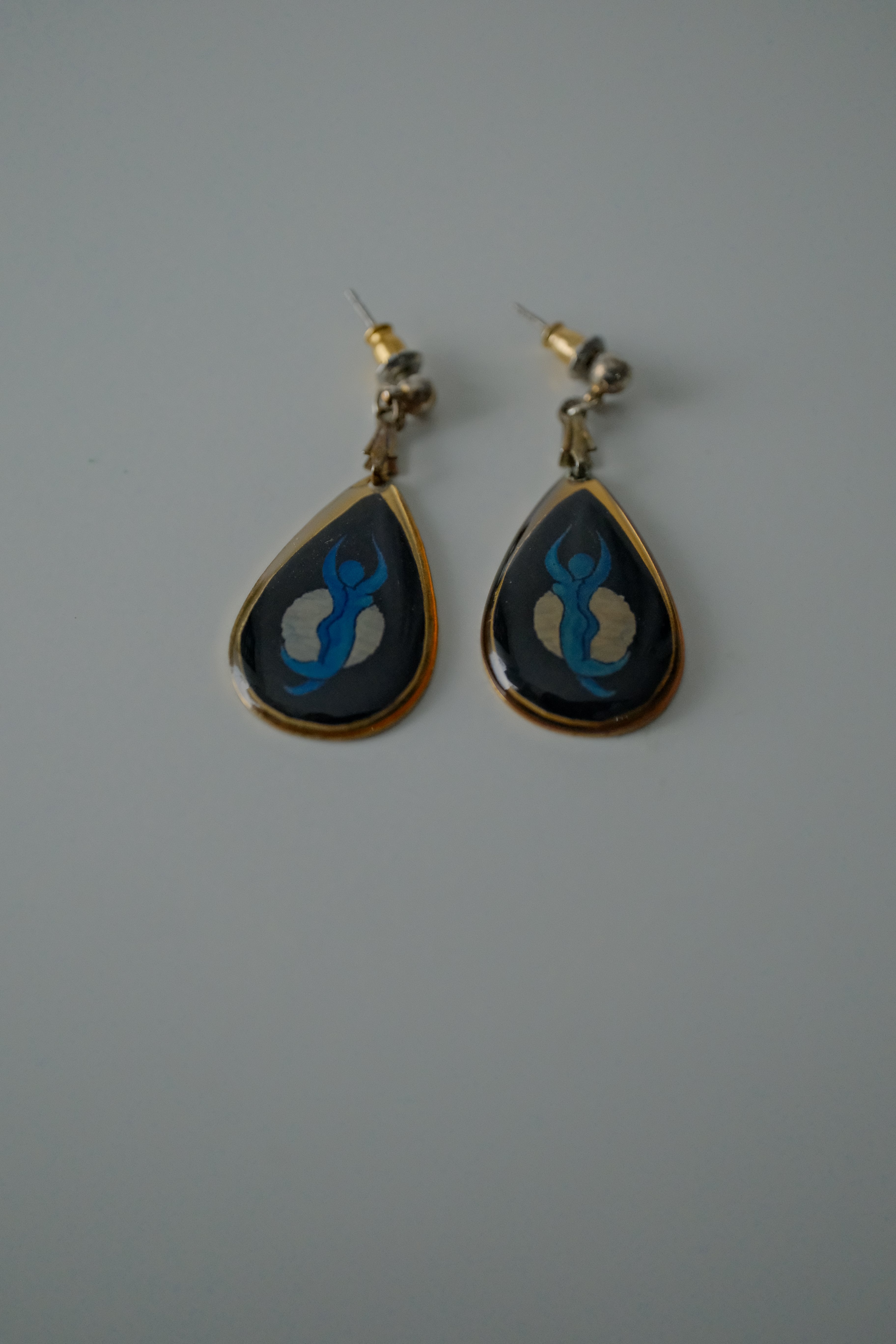 Blue Woman with Moon Teardrop Earrings