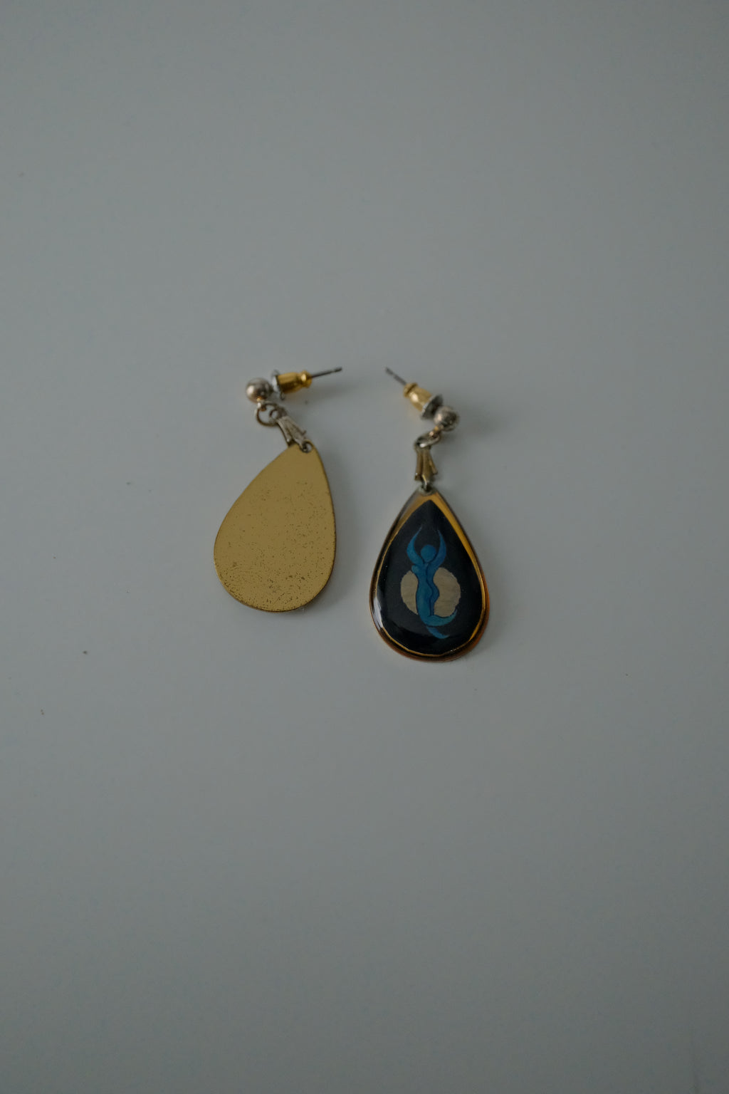Blue Woman with Moon Teardrop Earrings