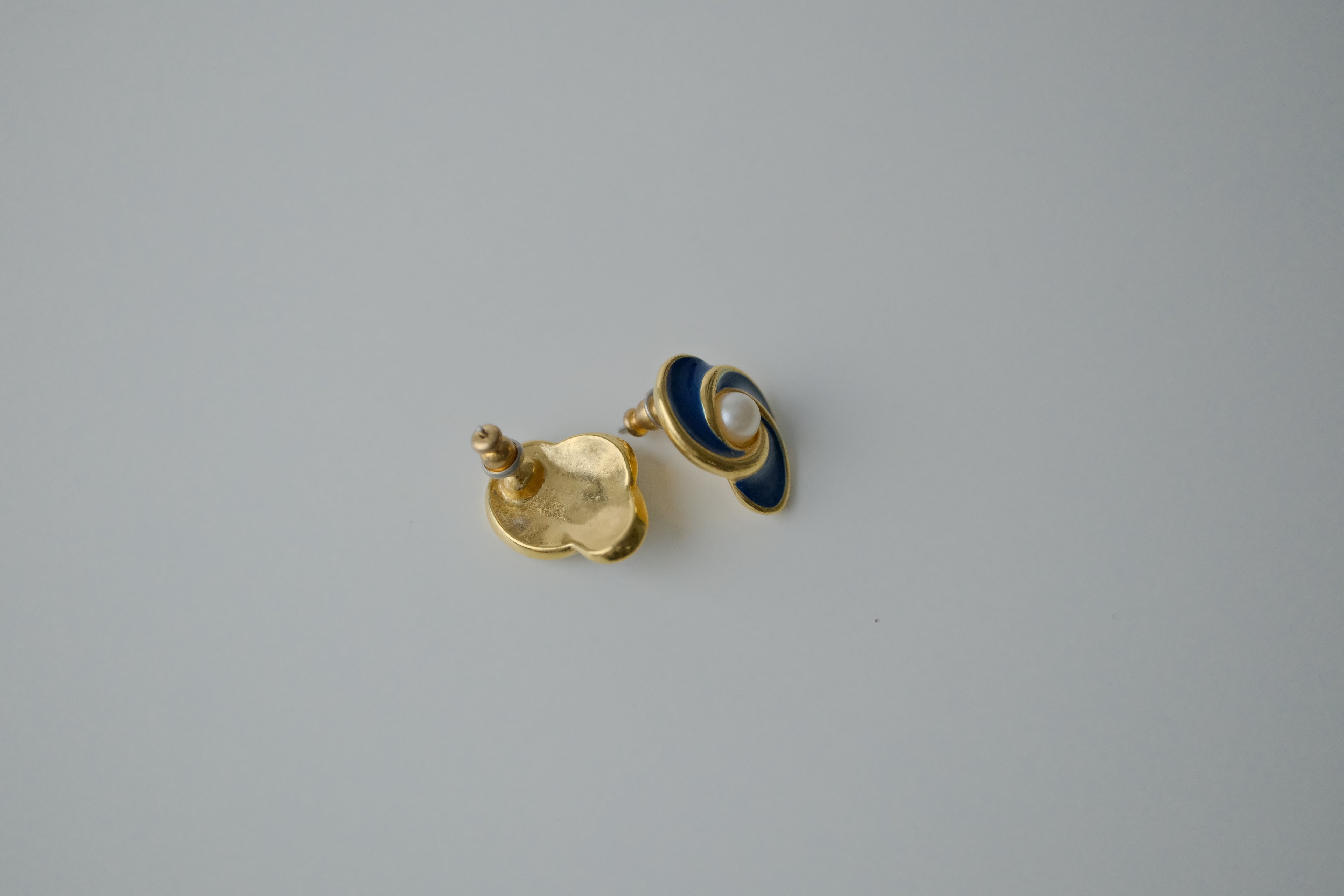 Vintage Blue Enamel with Pearl Flower Studs