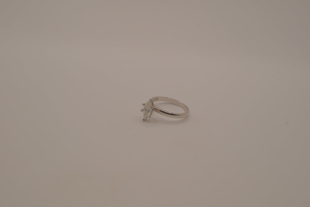 Silver tone marquise-cut solitaire ring