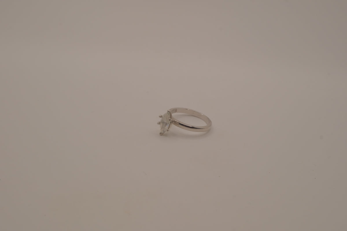 Silver tone marquise-cut solitaire ring