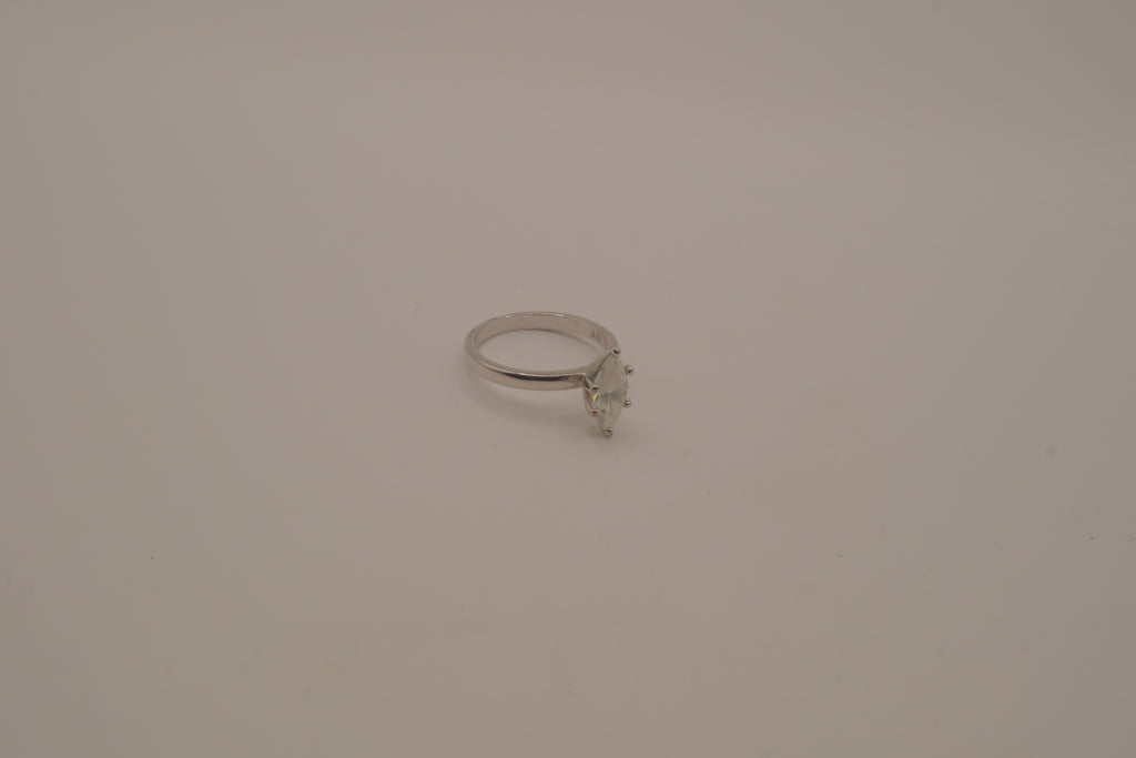 Silver tone marquise-cut solitaire ring