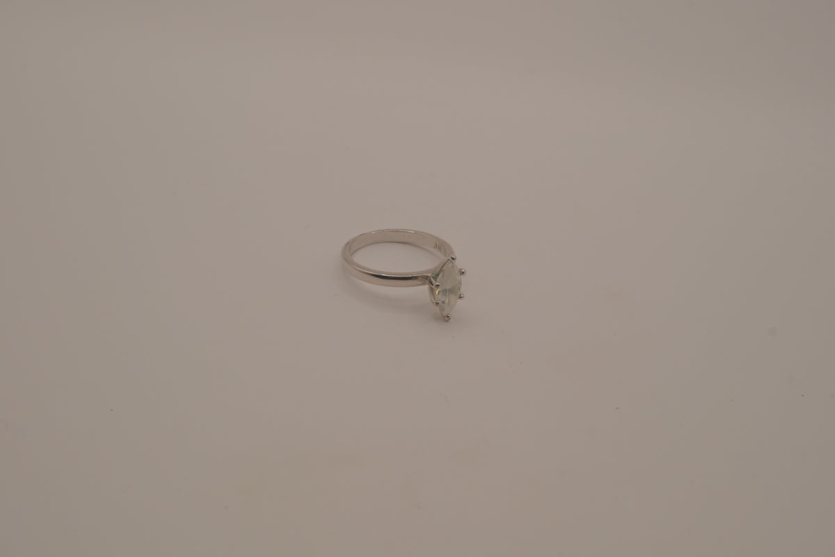 Silver tone marquise-cut solitaire ring