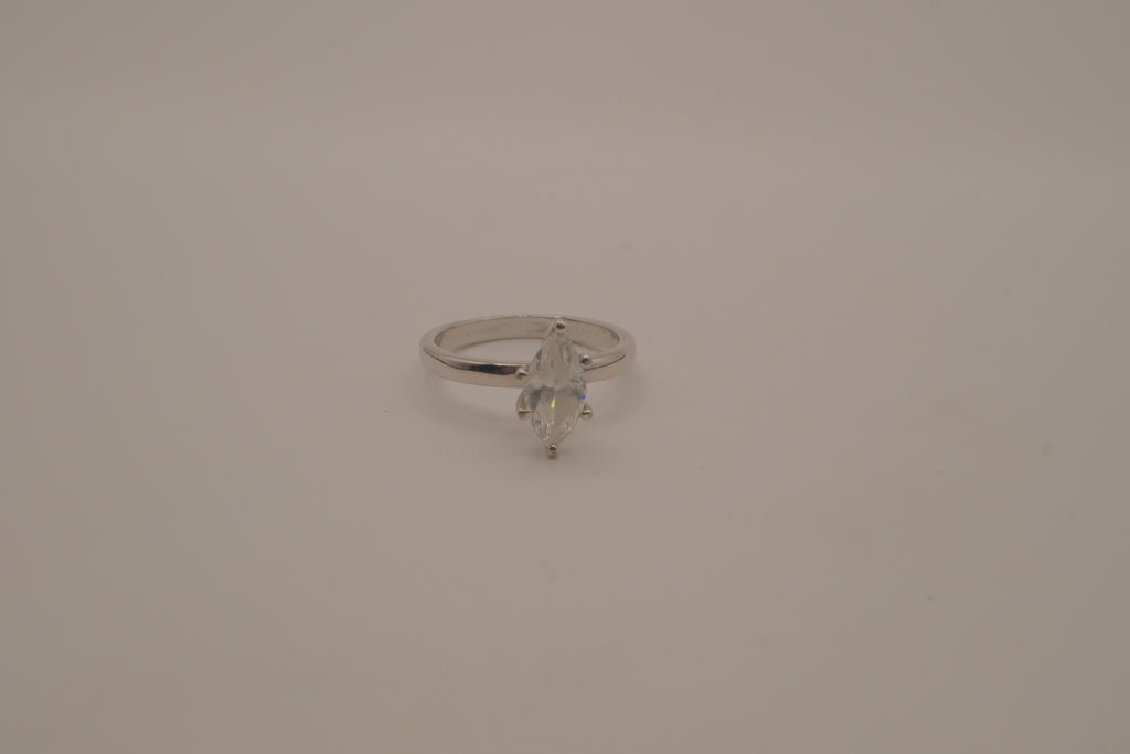 Silver tone marquise-cut solitaire ring