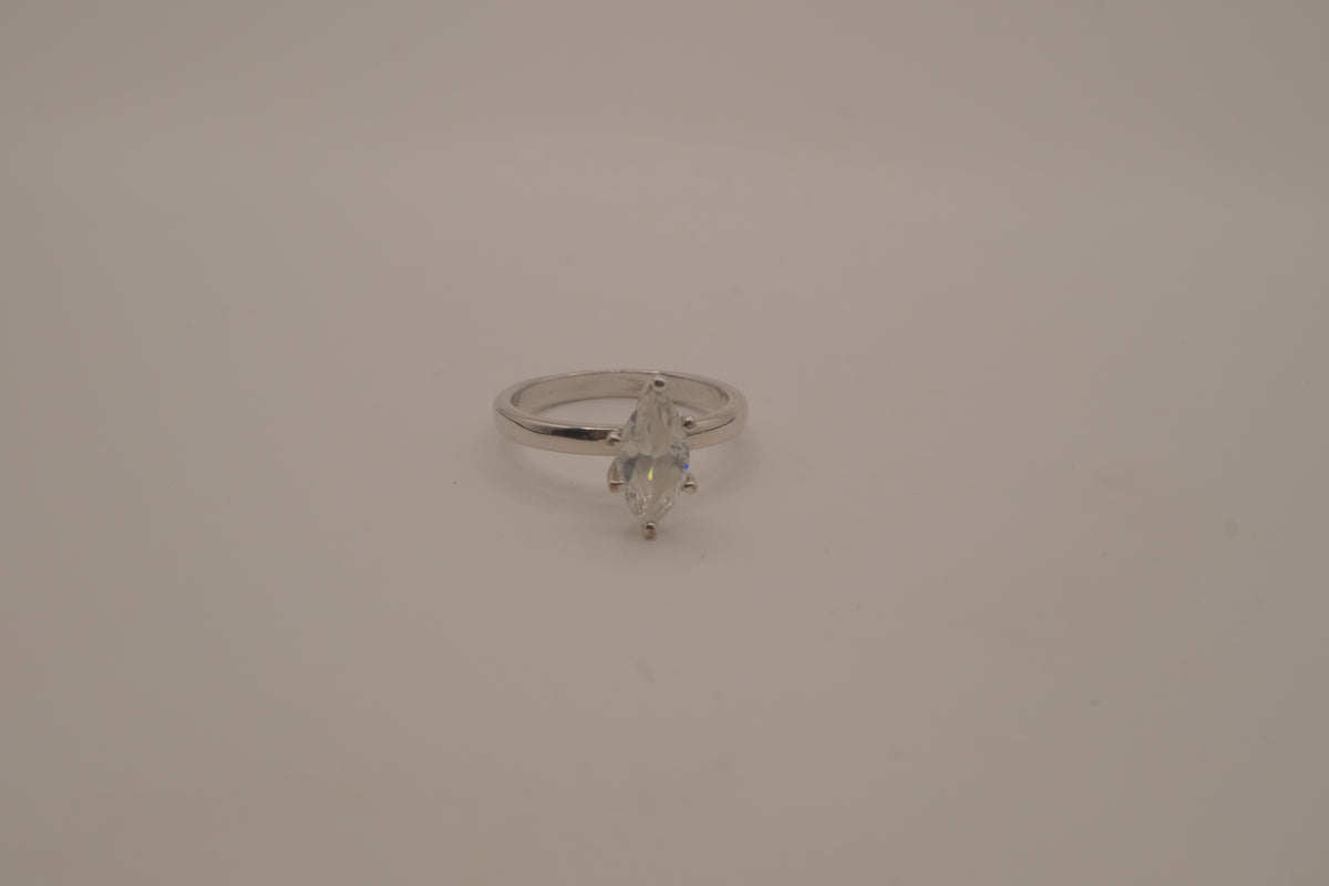 Silver tone marquise-cut solitaire ring