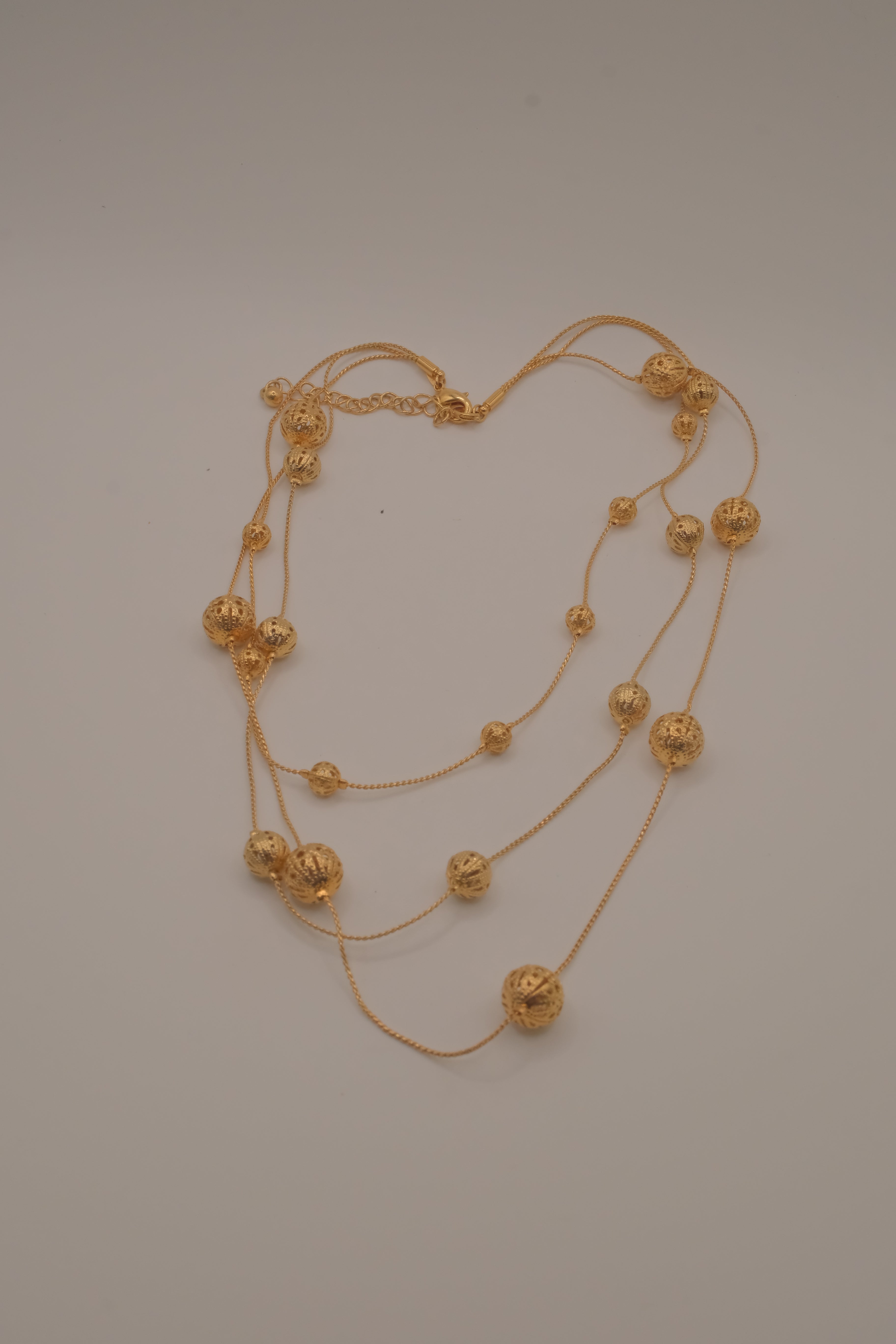 Vintage Avon Triple Strand Filigree Ball Necklace