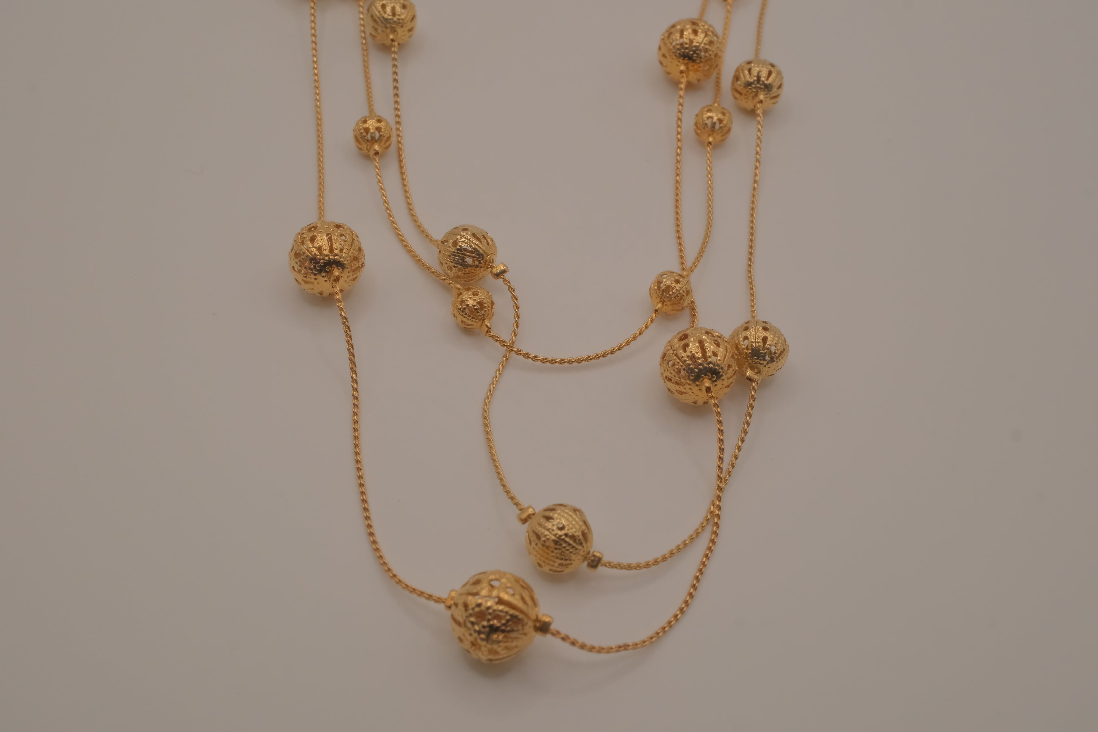 Vintage Avon Triple Strand Filigree Ball Necklace