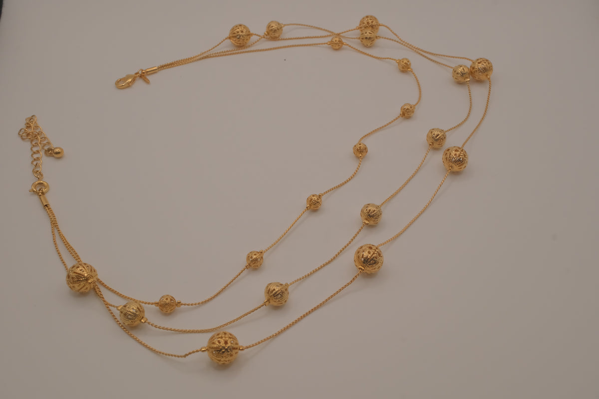Vintage Avon Triple Strand Filigree Ball Necklace