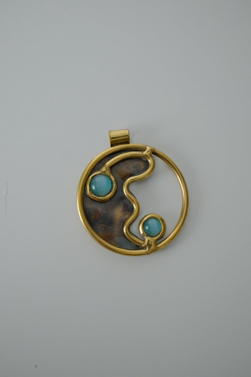 Vintage Abstract Gold Pendant with cabochon turquoise stones