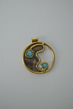 Vintage Abstract Gold Pendant with cabochon turquoise stones