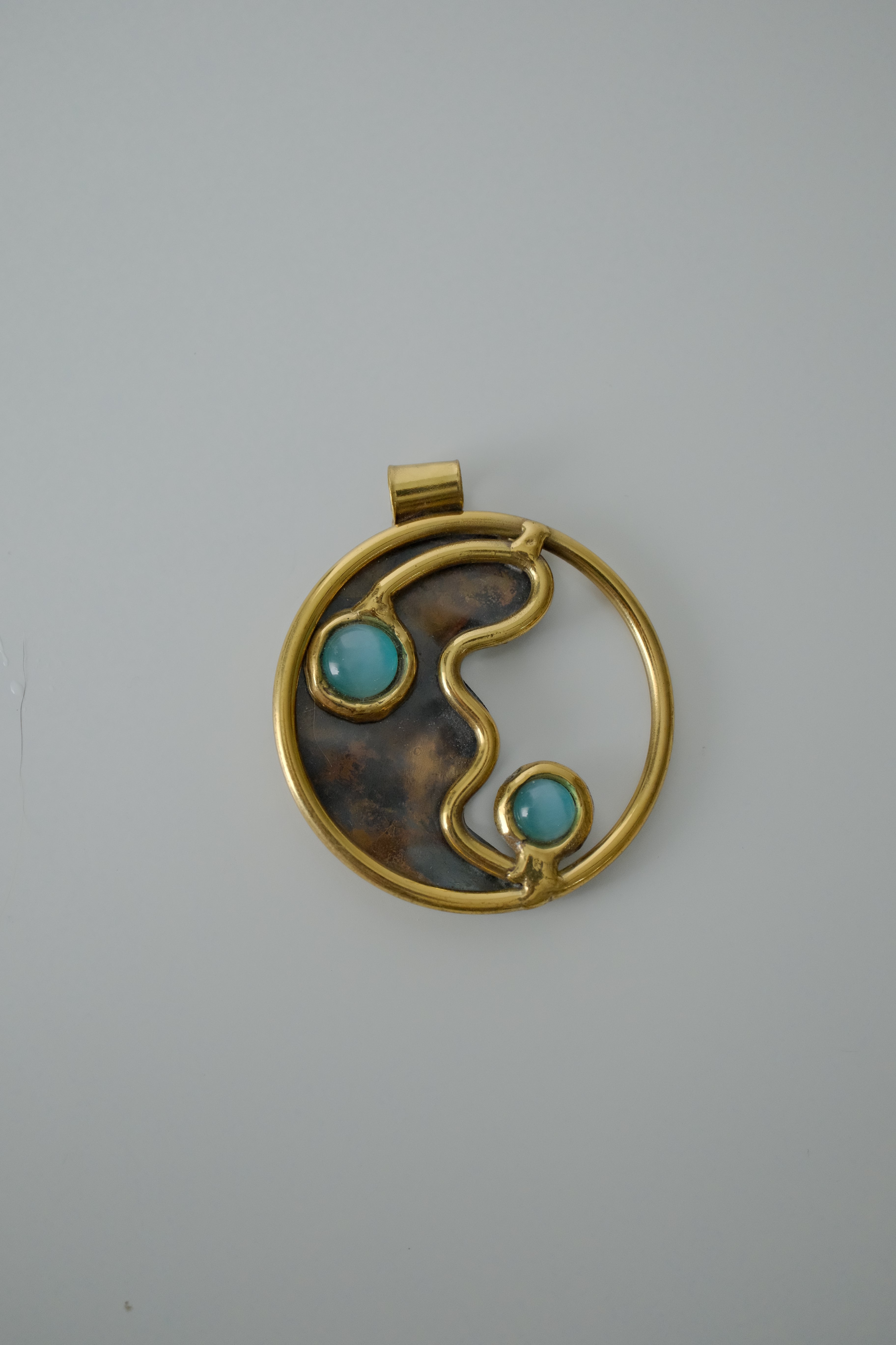 Vintage Abstract Gold Pendant with cabochon turquoise stones