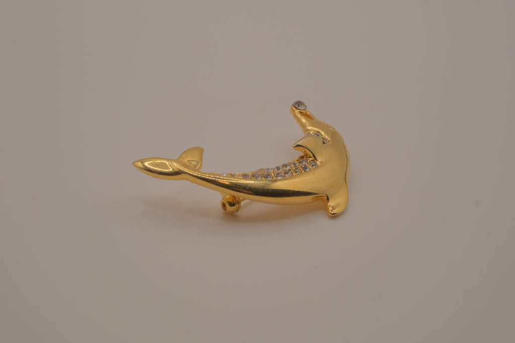 Vintage gold-tone leaping dolphin brooch pin