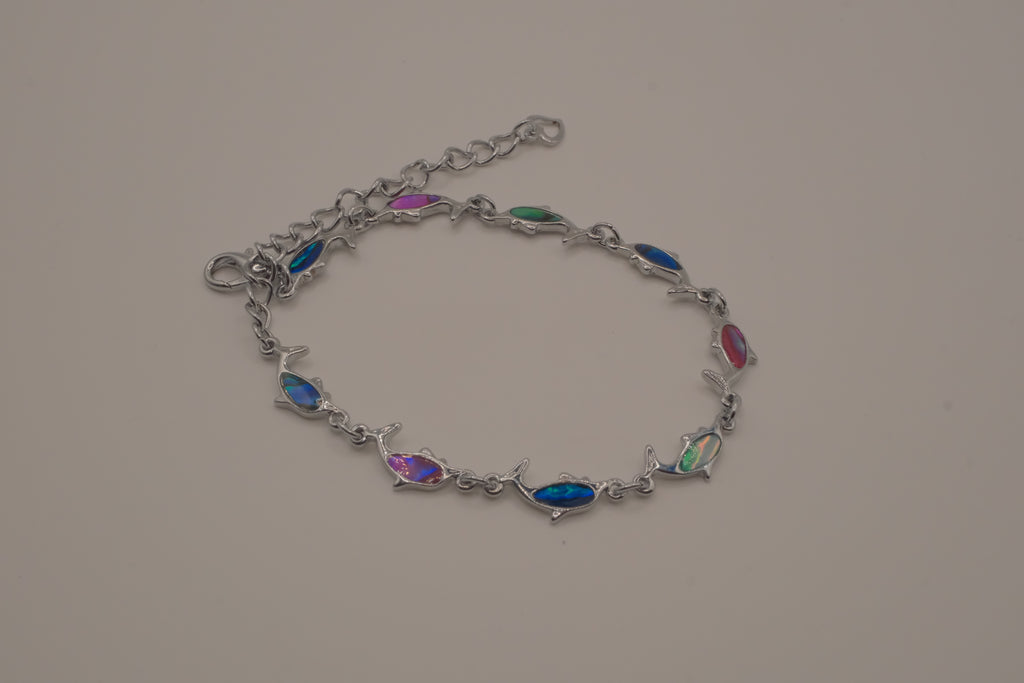 Abalone shell multicolor dolphin link bracelet