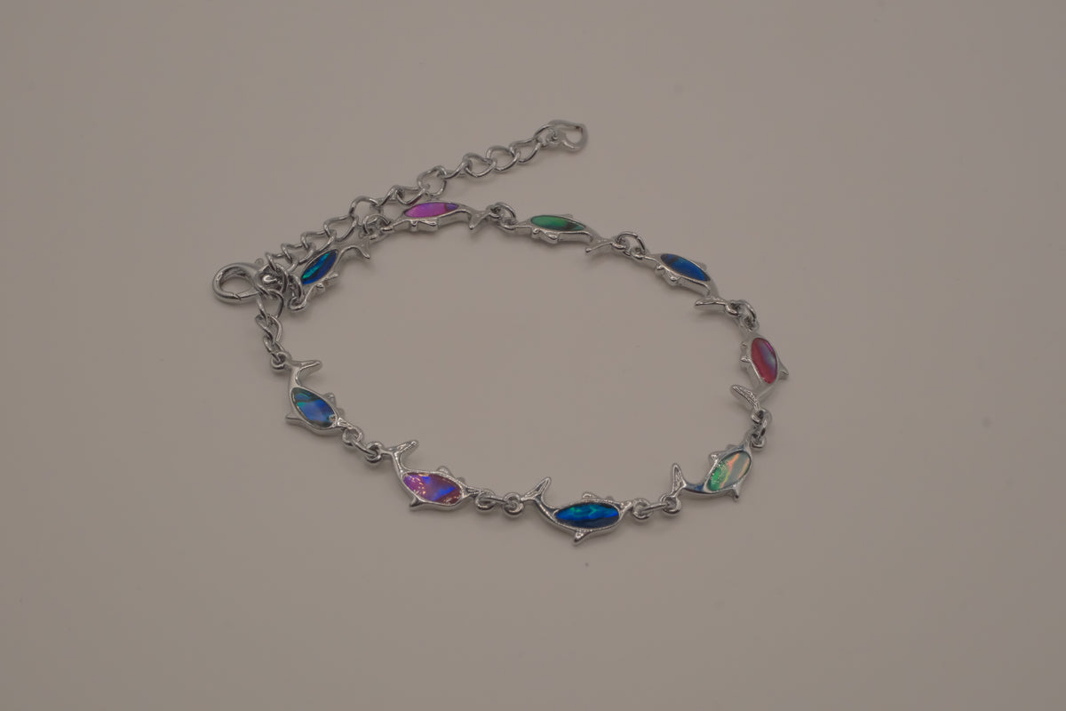 Abalone shell multicolor dolphin link bracelet