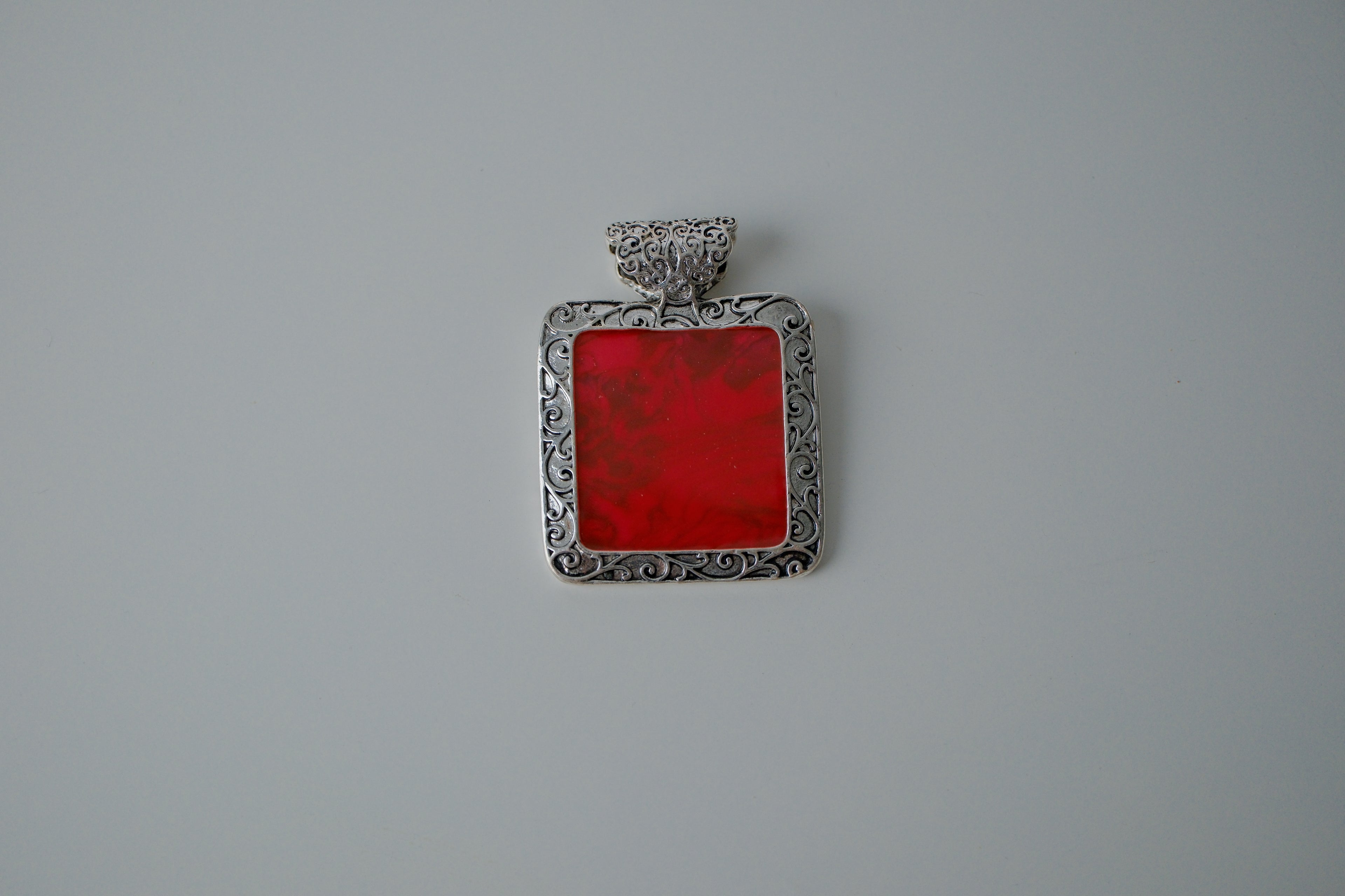 Silver Filigree and Red Enamel Pendant