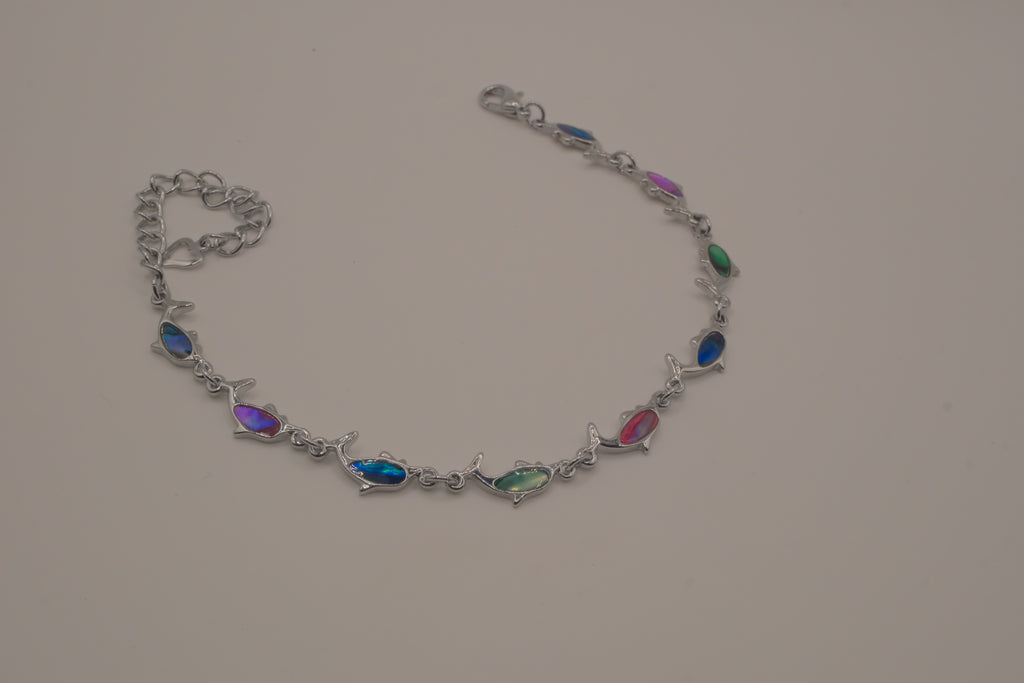 Abalone shell multicolor dolphin link bracelet