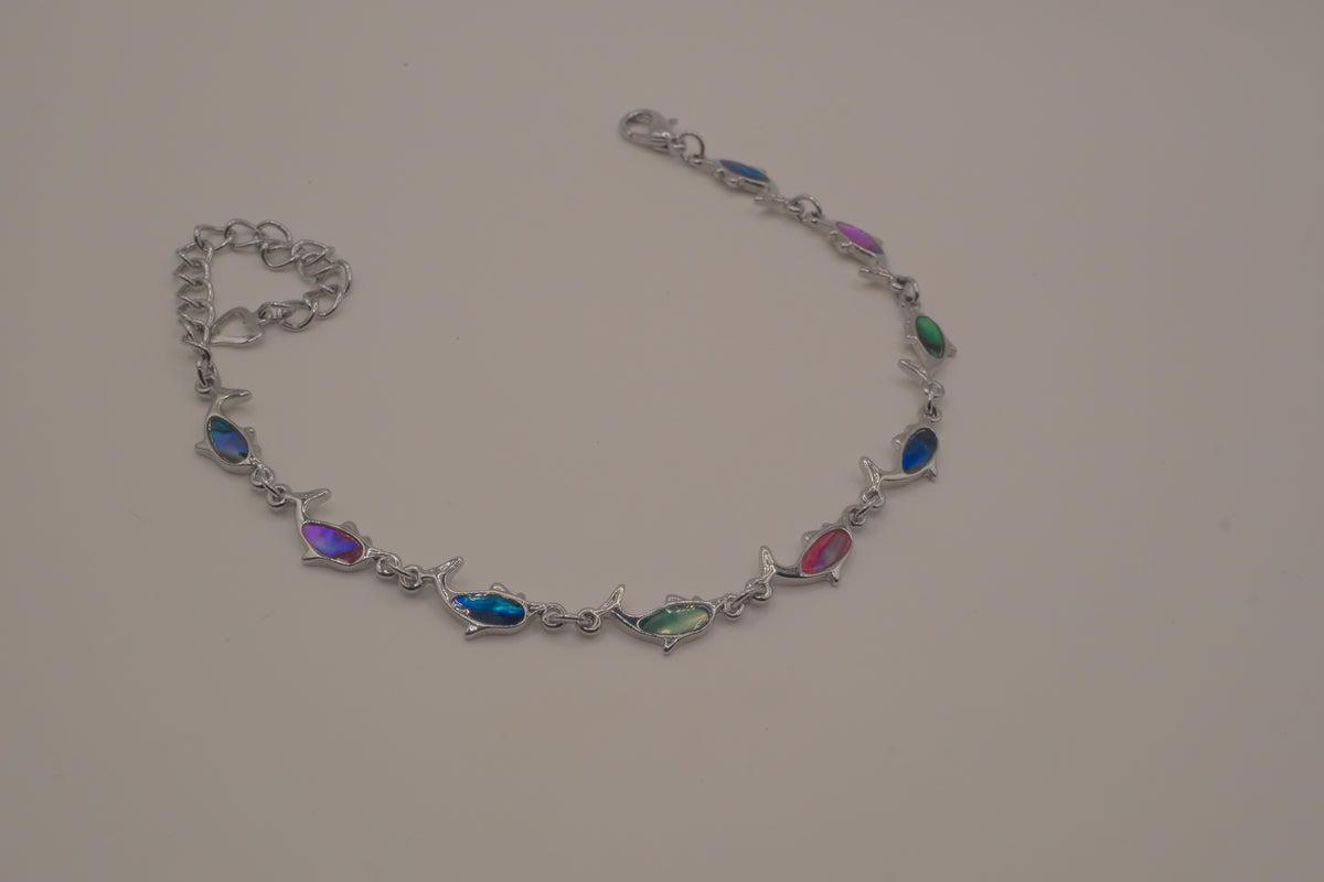 Abalone shell multicolor dolphin link bracelet