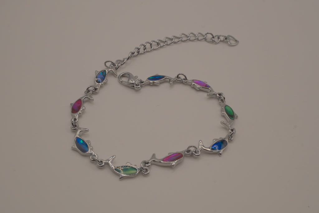 Abalone shell multicolor dolphin link bracelet
