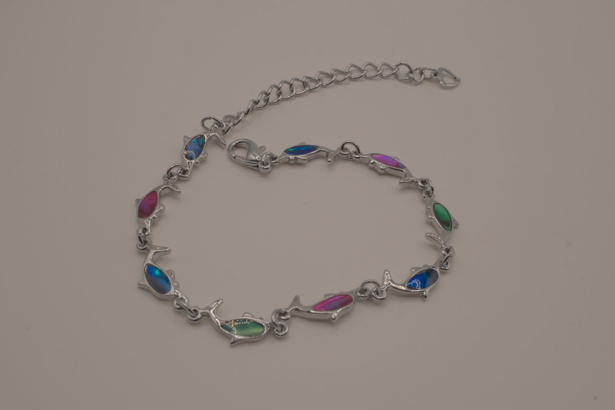 Abalone shell multicolor dolphin link bracelet