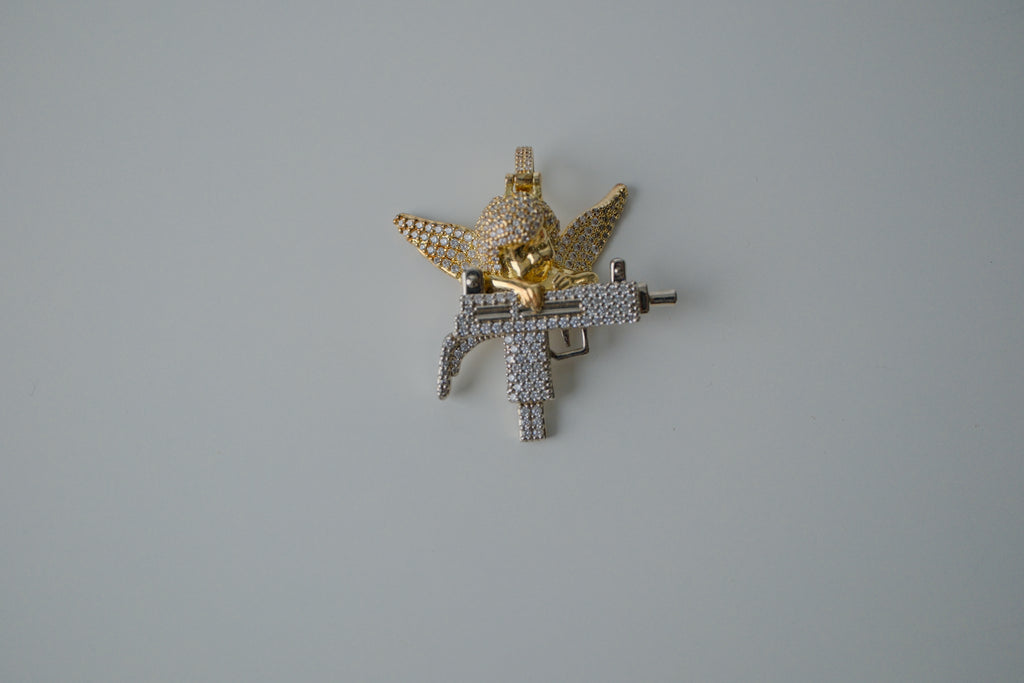 Two Tone Angel with Gun Pendant