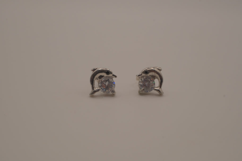 Silver toned dolphin stud earrings&nbsp;