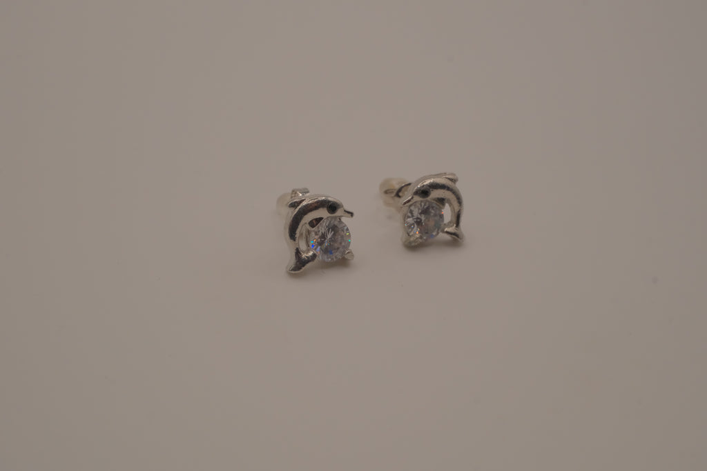 Silver toned dolphin stud earrings&nbsp;