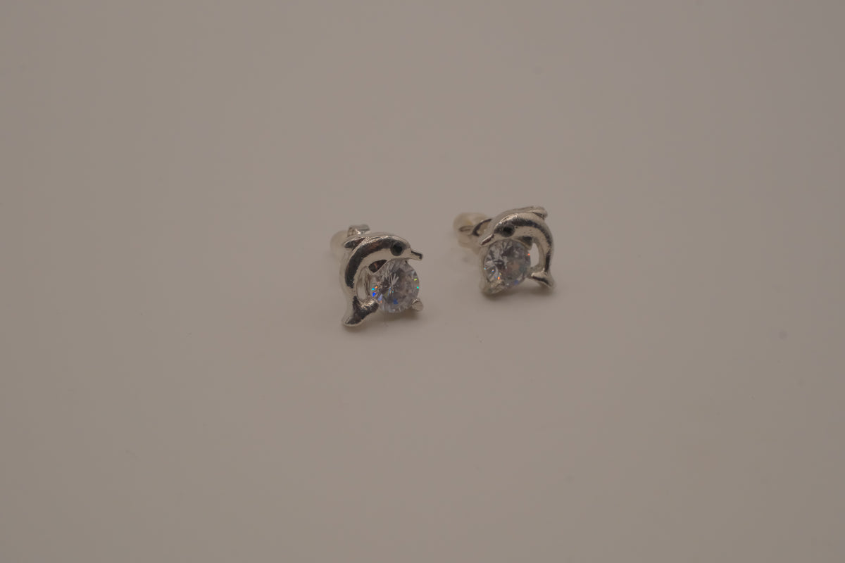 Silver toned dolphin stud earrings&nbsp;