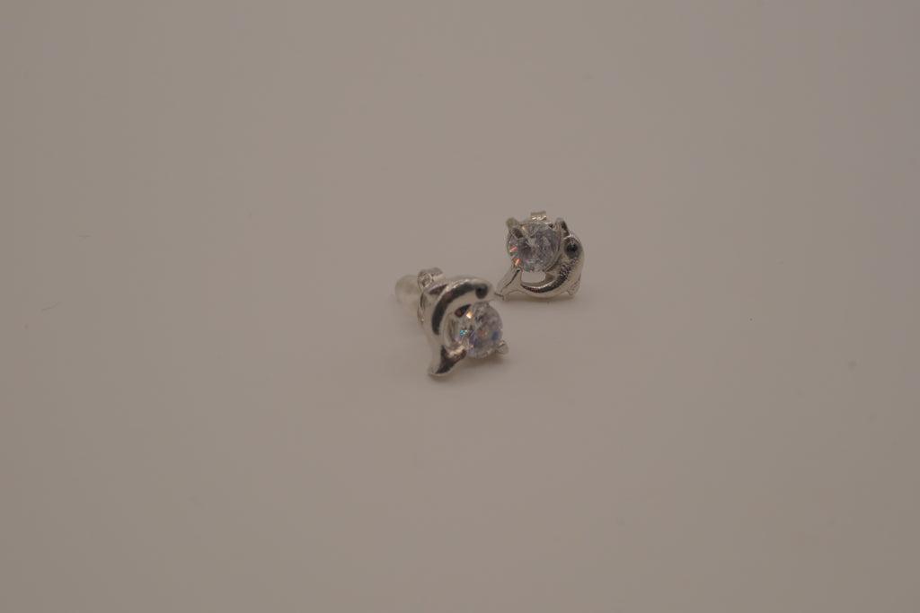 Silver toned dolphin stud earrings&nbsp;