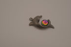 Vintage pewter dolphin pendant with an iridescent glass orb
