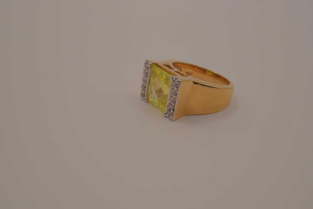 Vintage Gold Plated Sterling Silver Citrine and Rhinestones Ring&nbsp;
