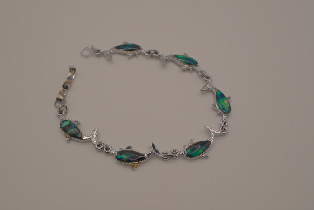 Vintage Green Abalone shell inlay dolphin link bracelet&nbsp;