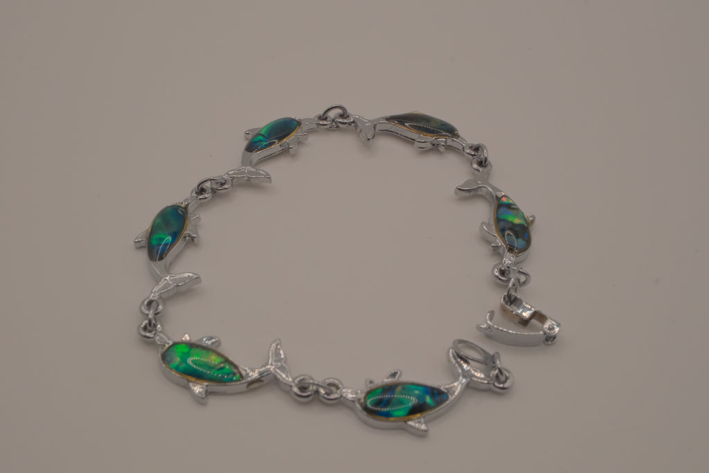 Vintage Green Abalone shell inlay dolphin link bracelet&nbsp;