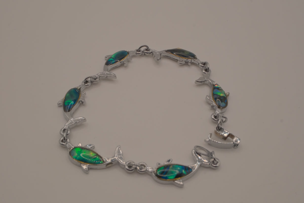 Vintage Green Abalone shell inlay dolphin link bracelet&nbsp;
