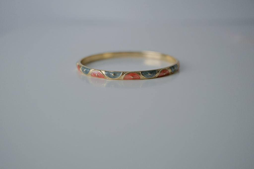 Vintage Light Green and Red Enamel Bangle Bracelet