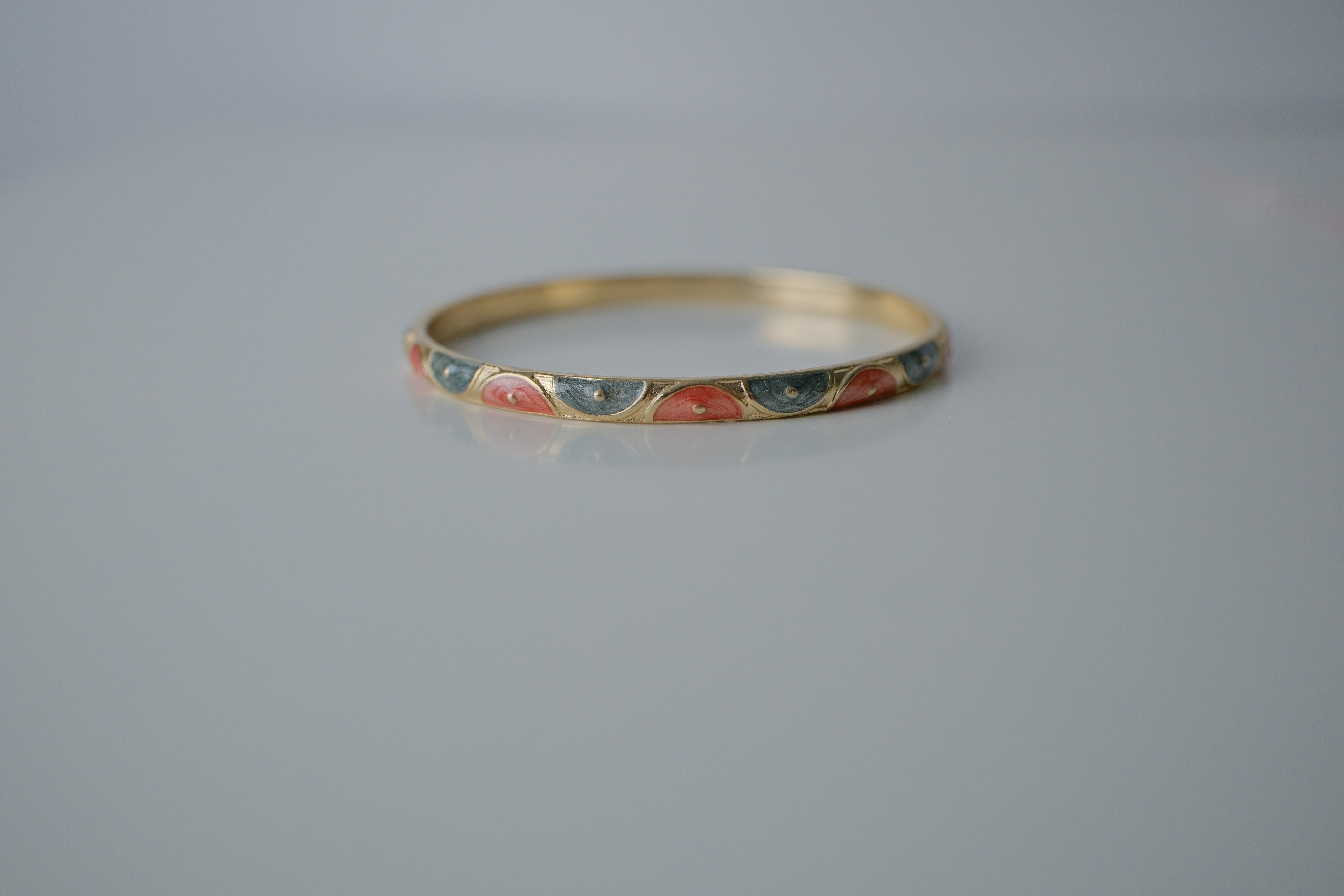 Vintage Light Green and Red Enamel Bangle Bracelet