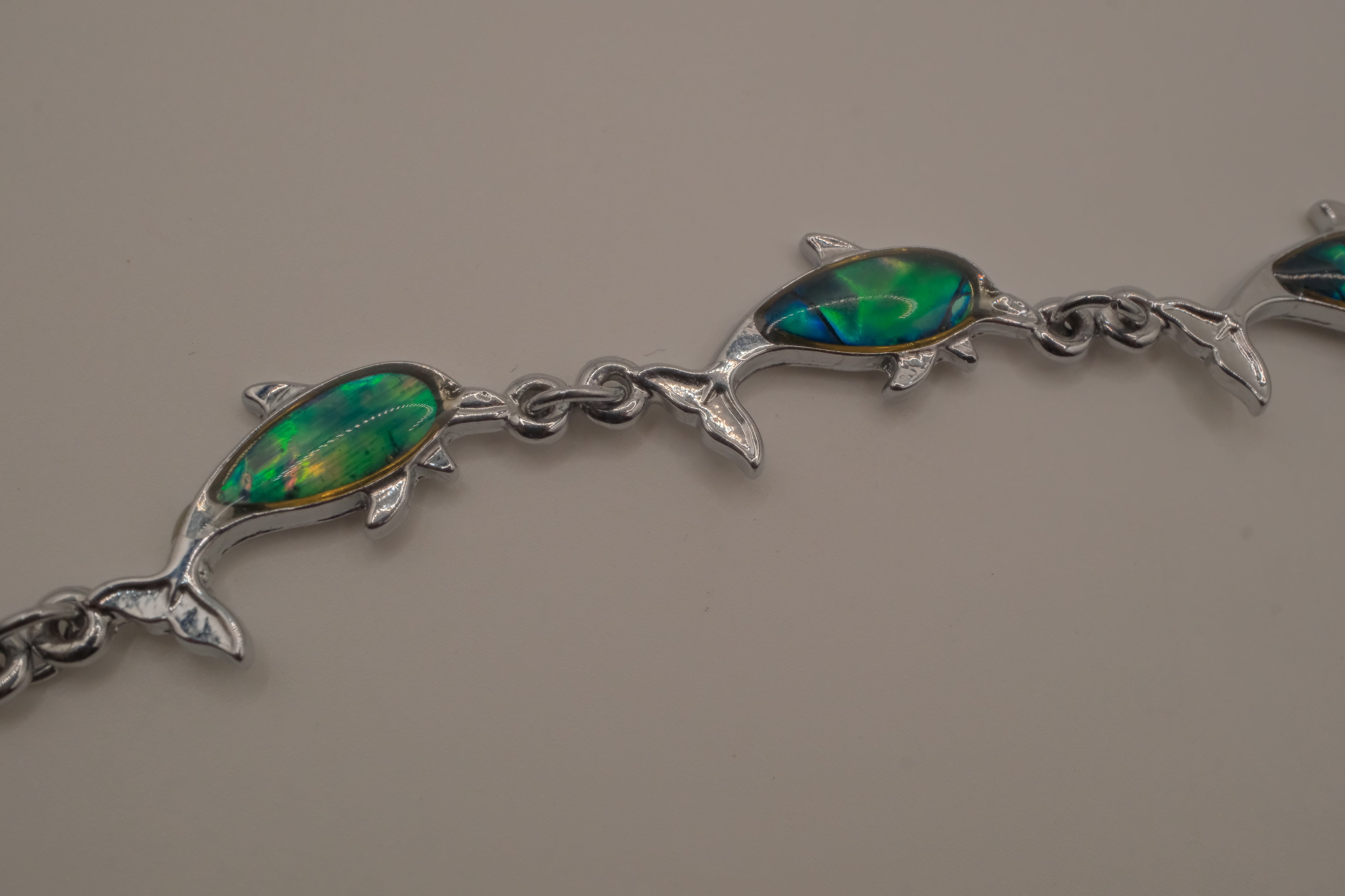 Vintage Green Abalone shell inlay dolphin link bracelet&nbsp;