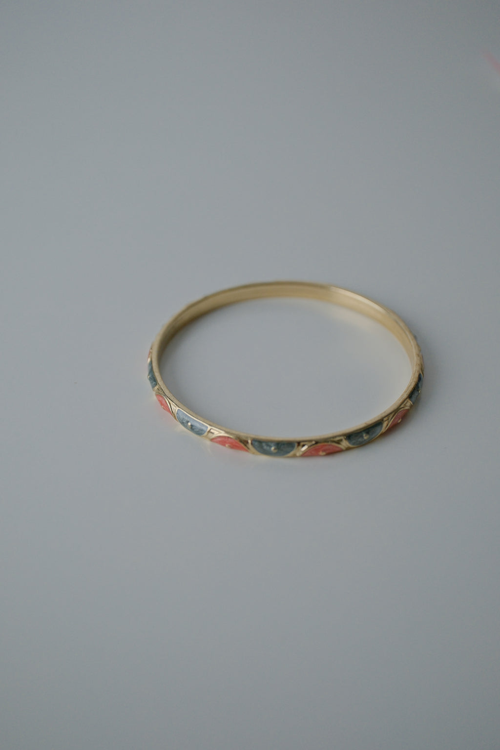 Vintage Light Green and Red Enamel Bangle Bracelet