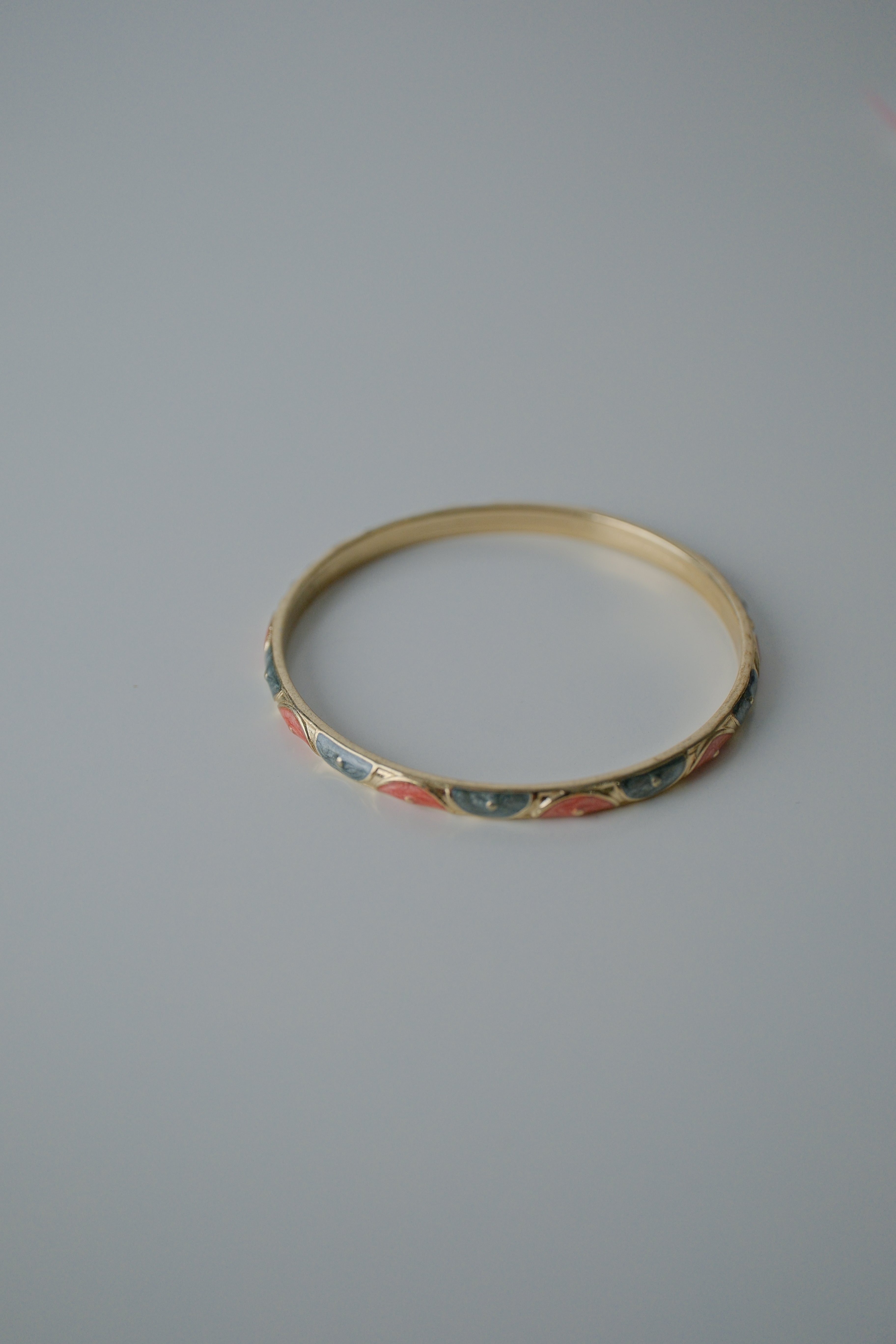 Vintage Light Green and Red Enamel Bangle Bracelet