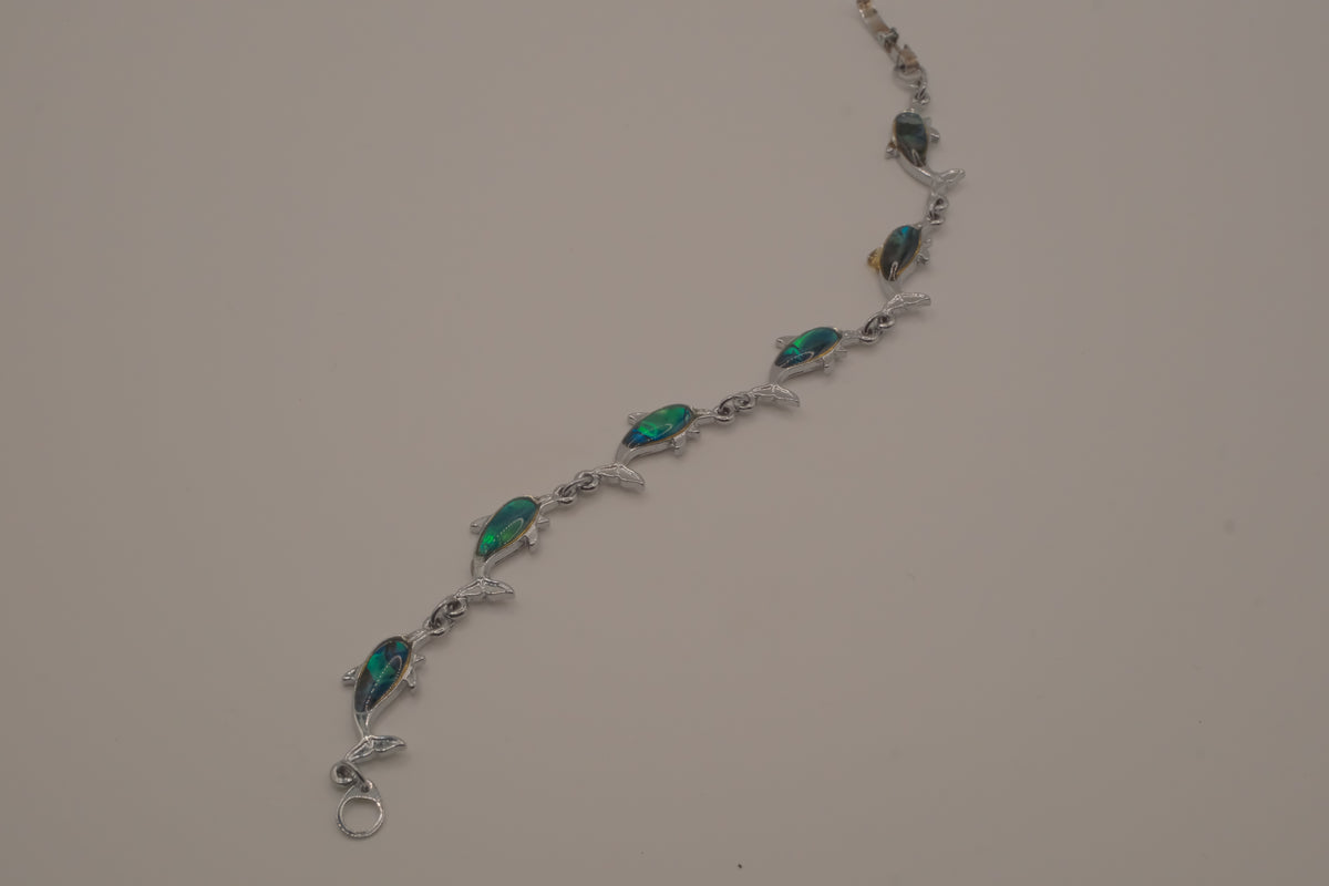 Vintage Green Abalone shell inlay dolphin link bracelet&nbsp;