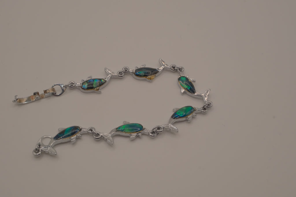 Vintage Green Abalone shell inlay dolphin link bracelet&nbsp;