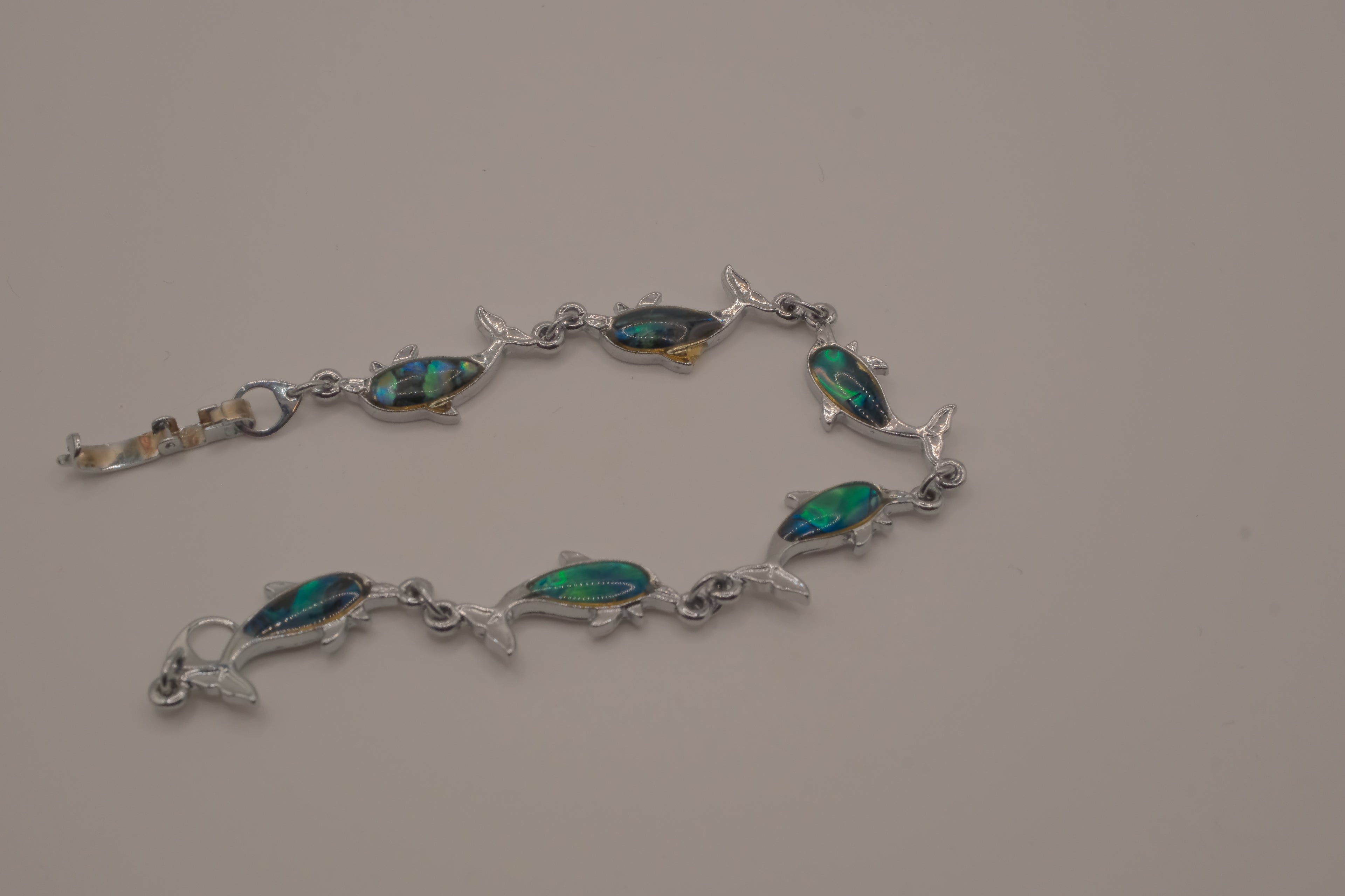 Vintage Green Abalone shell inlay dolphin link bracelet&nbsp;