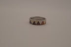 Silver tone mother-of-pearl geometric inlay band ring