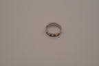 Silver tone mother-of-pearl geometric inlay band ring