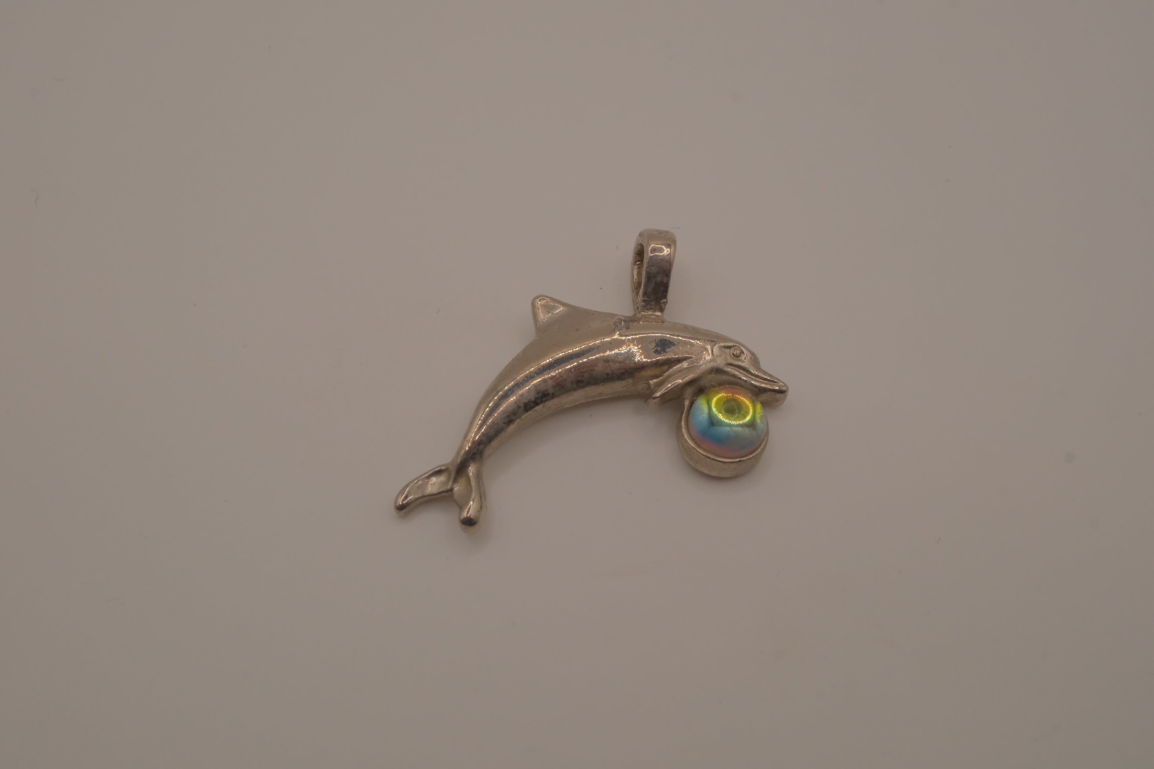Vintage silver dolphin pendant with mood ball