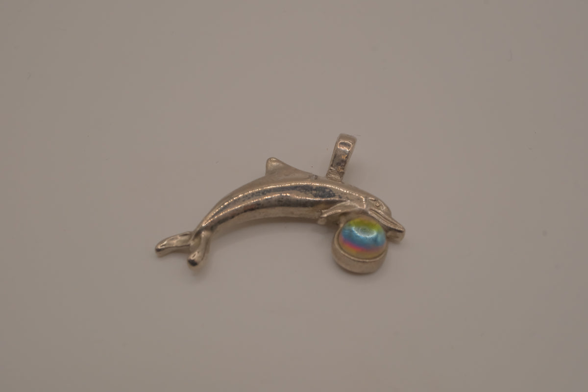 Vintage silver dolphin pendant with mood ball