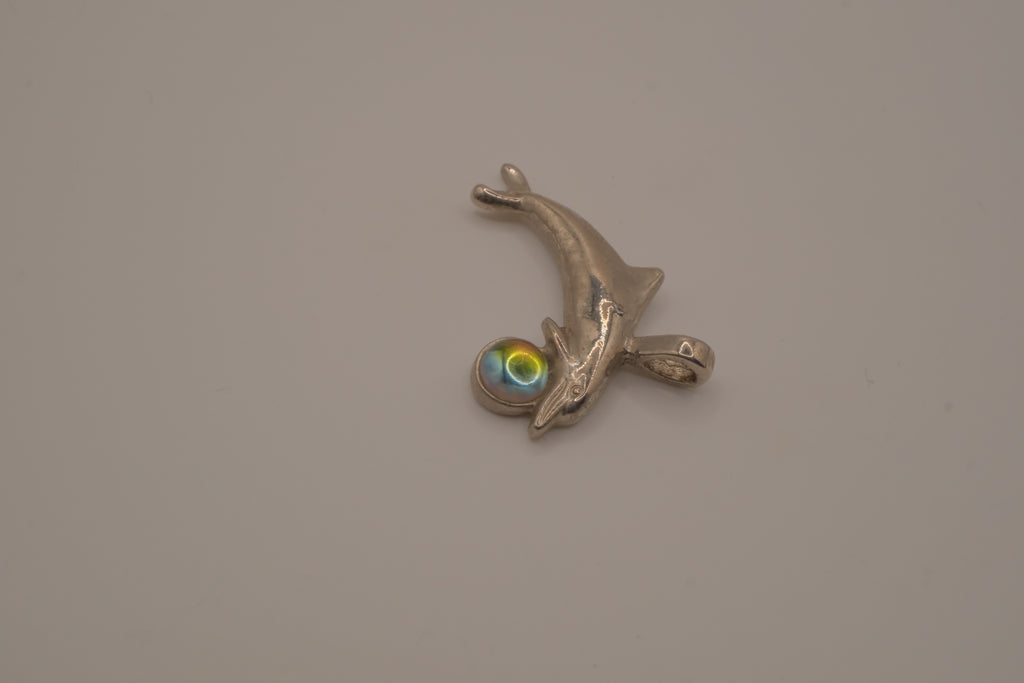 Vintage silver dolphin pendant with mood ball